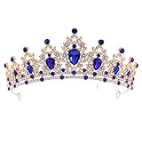 FORSEVEN Crystal Tiaras for Women, Wedding Tiaras and Crowns for Women Tiaras for Girls Birthday Party Princess Crown Hair Accessories Bride Rhinestone Headbands (Gold+Blue)