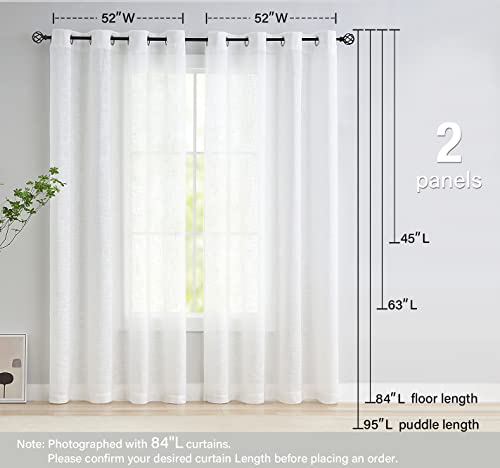 Image of Treatmentex Sheer White Curtains 45inch Length Faux Linen Semi Sheer Curtain Drapes for Small Windows Privacy Light Filtering Voile Curtain Panels for Basement Laundry Room 52 inch w x2 Panels Rod Pocket