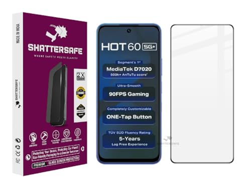 Image of Shattersafe Oleophobic Tempered Glass Screen Protector Compatible For Infinix Hot 60 5G [Pack of 1]. Edge To Edge Full Screen Protection With Easy Installation Kit & Case Friendly Fit.