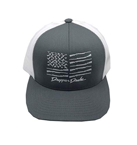 Droppin Drake White American Duck Flag Snapback Hat- Charcoal White Mesh
