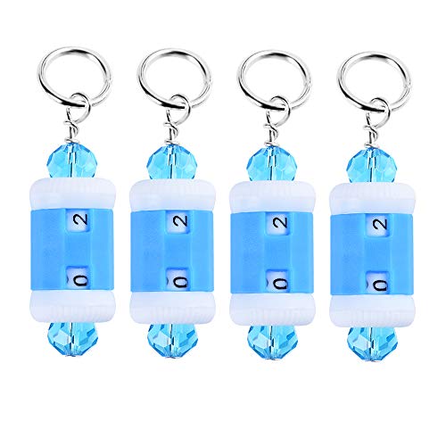 Jodimitty Lot de 4 compteurs de rangs et marqueurs de mailles pour tricot et crochet, petit + grand 2 en 1, bleu, 9 mm Cover