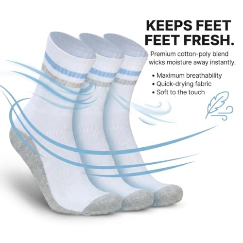 Image of Men's Regular Length Full White Terry Ribbed Socks - Cushioned for Comfort, Breathable Cotton Socks for Men - Free Size (Pack of 3)