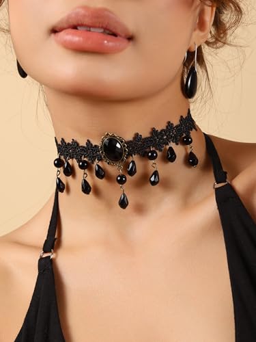 Sacina Gothic Vintage Black Teardrop Lace Choker, Gothic Necklace, Goth Jewelry, Halloween Christmas Jewelry Gift for Women3