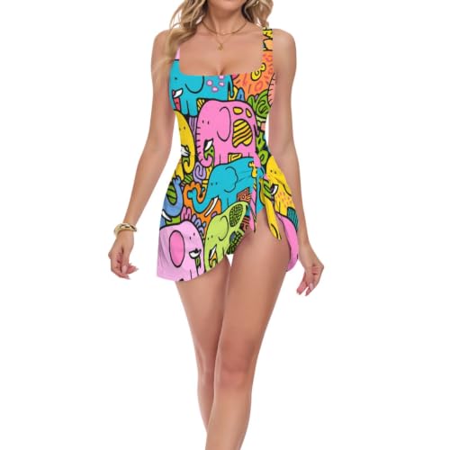 Maillot de bain push up une pièce galbant pour femme à imprimé éléphants