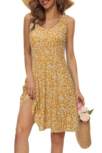 Image of STYLEWORD Women's 2026 Summer Dress Casual Sleeveless Scoop Neck A-Line Tank Midi Sundress