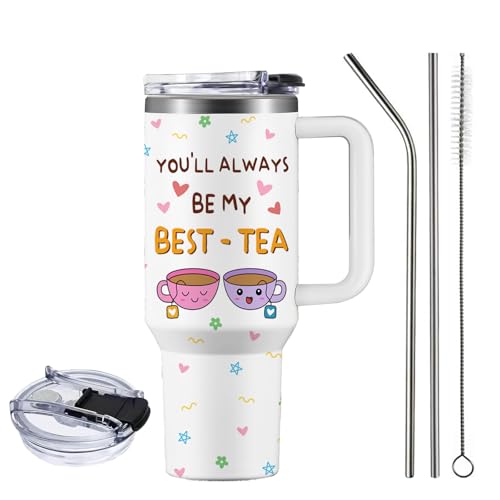 NIAXAUYT Friend Gifts for Women, You'll Always be My Best-Tea Stainless Steel Tumbler Cup Set 40oz, Birthday Gifts for Friendship, Funny Christmas Gifts for BFF Bestie Mug with Handle