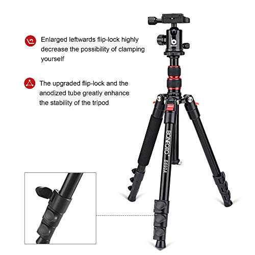 BONFOTO B690A Camera Tripod for Travel,Lightweight Aluminum Portable DSLR Tripod with 360 Degree Ball Head and Carry Bag, Camera Stand for Ring Light & Canon Nikon Sony DSLR - Thumbnail 6