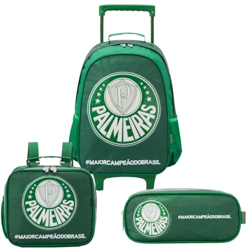 Kit Escolar Mochila De Rodinhas Lancheira Estojo Palmeiras