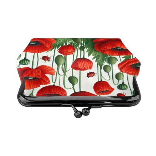 Pu Leather Buckle Coin Purse Natural-Red-Poppies Girls Kiss-Lock Change Purse Wallets2