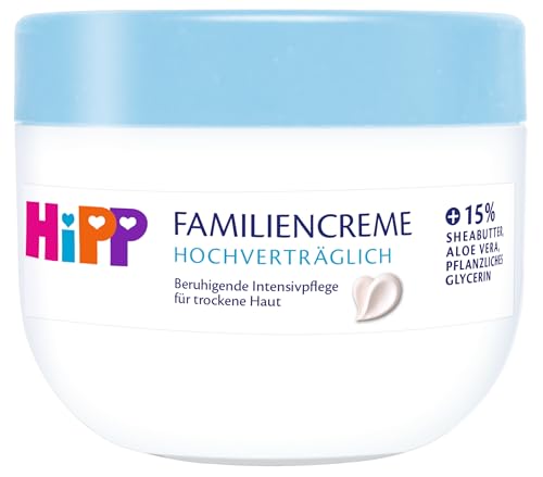 HiPP hochverträglich Familiencreme, mit Sheabutter, Aloe Vera und pflanzlichen Glycerin für trockene Haut, parfumfrei & hypoallergen, bei Neigung zu Neurodermitis, 300 ml