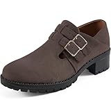 HARENCE Platform Loafers for Women: Casual Round Toe Suede Chunky Heeled Loafer Comfort Wedge Business Uniform Walking Shoes Coffee