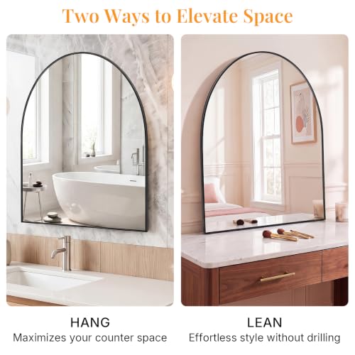 Image of Sweetcrispy 30 inchx40 inch Arched Black Bathroom Mirror, Bathroom Mirrors for Over Sink, Modern Wall Mirrors Arch Decorative for Entryway, Bedroom, Vanity,Horizontal or Vertical Hanging