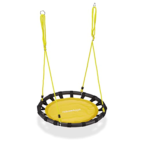 relaxdays Columpio Jardín Nido de Altura Ajustable para Niños y Adultos, hasta 100 kg, Amarillo, ø 80 cm