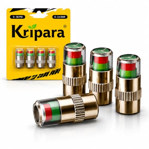 Image of Kripara Sales Car Tyre Pressure Indicator Valve Caps | Durable Metal Air Stem Covers with Decorative Radium Design Universal Tyre Valve Dust Covers | Metal Pressure Monitoring Caps (4 PCS)