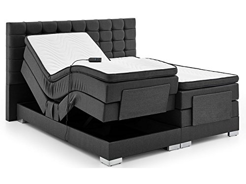 Preisvergleich Produktbild Boxspringbett elektrisch verstellbar 180 200x200cm Taschkenfederkern Doppelbett Ehebett Grau Anthrazit Dublin (180 x 200 cm, Anthrazit)