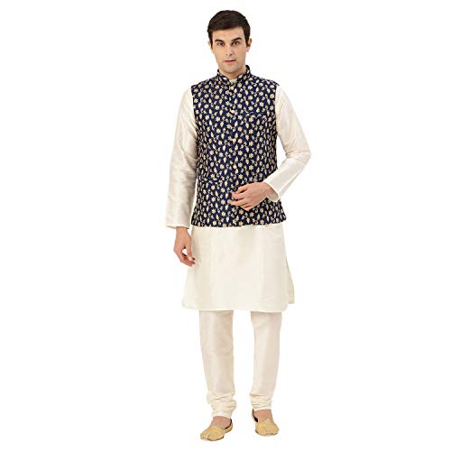 Image of Sojanya (Since 1958 Men'S Silk Blend Kurta Pyjama & Nehru Jacket Combo
