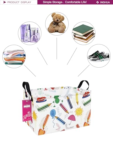 Image of Rectangular Storage Basket Fabric Organizer Bin for Toys,Books,Clothes,Gifts,Pets-Perfect for Home,Office,Nursery,Dorm,Shelf(Rec-colored pencil)