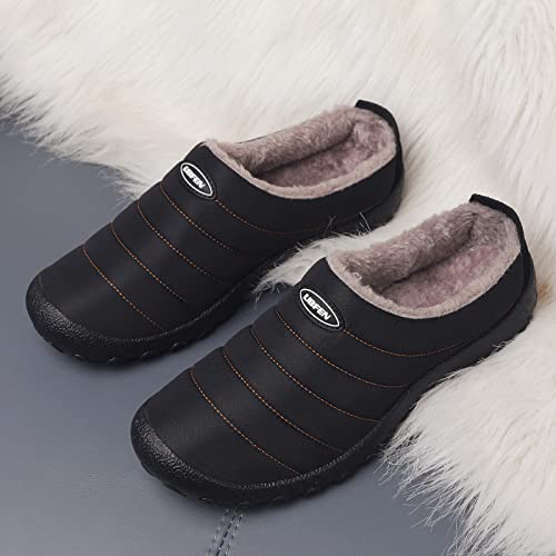 UBFEN Mens Womens Winter Warm Slippers with Fuzzy Plush Lining Slip on House Shoes Indoor Outdoor Anti-Skid Rubber Sole2