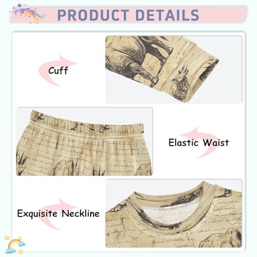 Pajama Sets Long Sleeve Retro Rhinoceros Pattern Soft Comfy Sleepwear 2 Piece PJS 3-8T4