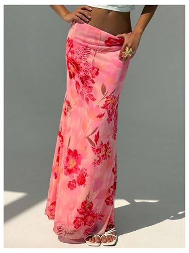 Milumia Women's Floral Low Waist Maxi Skirt Summer Vacation Fishtail Bodycon Skirts2