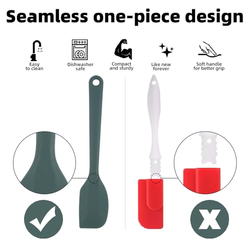 Silicone Spatula Set of 5-600°F Heat Resistant Kitchen Scraper Spatulas, Strong Steel Core and One-Pieces Seamless Design, Great for Cooking Mixing & Baking - BPA Free & Dishwasher Safe (green) - image 5