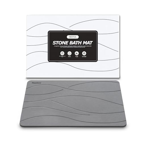 Nestiva Natural Stone Bath Mat, Absorbent and Quick Dry, Diatomite Non-Slip Bathroom Rugs, Easy to Clean, Rugs for Bathroom Kitchen Living Room Doormat, Home Decor Accessories, 15.3″x23.6″, Dark Gray