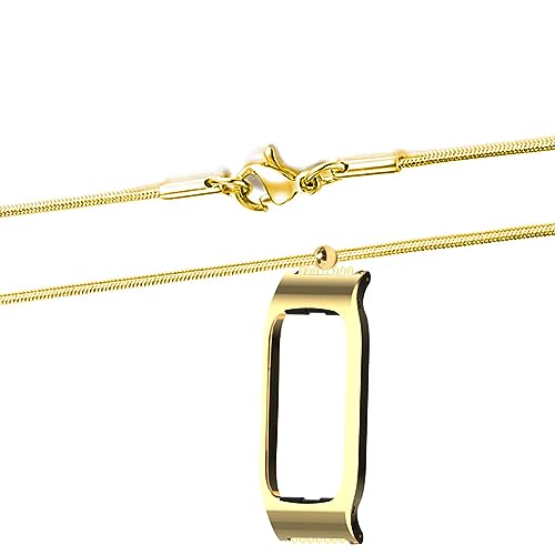 Gheper Smartwatch Necklace Stainless Protective Case Frame Chain Design Compatible with Fitbit Luxe/Luxe SE (Golden)