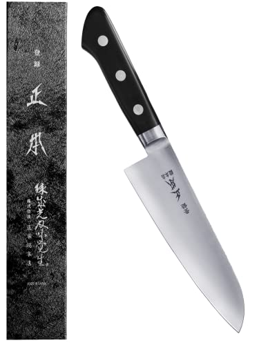 MASAMOTO VG Japanese Santoku Knife 18cm (180mm) - Made in Japan - Professional All Purpose Kitchen Knife - Razor Sharp Japanese Stainless Steel Blade - Full Tang POM Handle