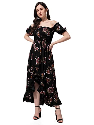 Photo de Oomph! Robe longue trapèze en crêpe pour femme, noir, Taille L