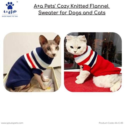 Image of A+a Pets' Cozy Knitted Flannel Sweater - Soft, Warm, Comfortable Fleece, Cold Weather Clothes for Dogs and Cats, S