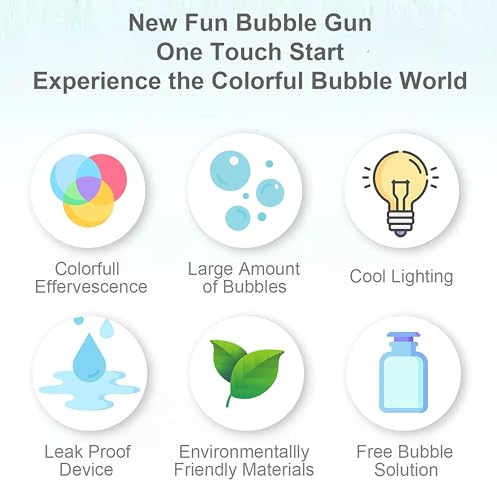 Image of VGRASSP Rechargeable Bubble Maker Toy Gun for Kids with Soap Solution Bottle, Type-C Charging Cable and Lights - Indoor and Outdoor Bubble Machine Toy Gift - Color As Per Stock