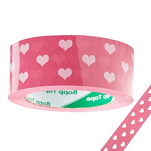 FTTIKI 1.77' x 110 Yards Cute Heart Tape Decorative Shipping Packing Tape,1Roll(White Heart on Pink...