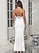 Aigeman Women Spaghetti Straps Mermaid Evening Gown Wedding Guest Dress Drape Neck Lace Backless Formal Maxi Dress 21(Medium,White)