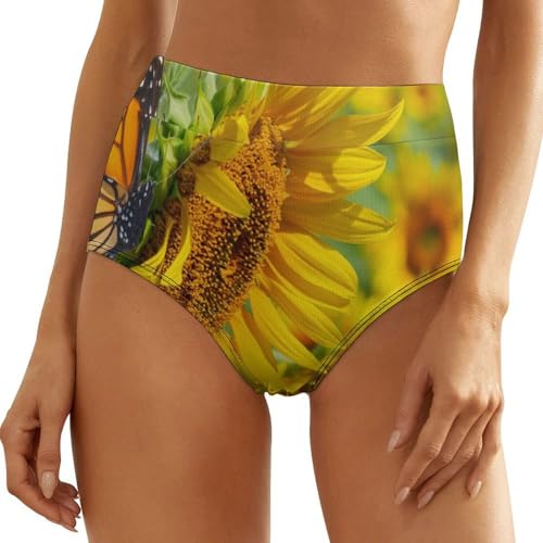 Tqmspg Bragas de cintura alta para mujer, diseño de girasoles y mariposas, multicolor, multicolor, XL