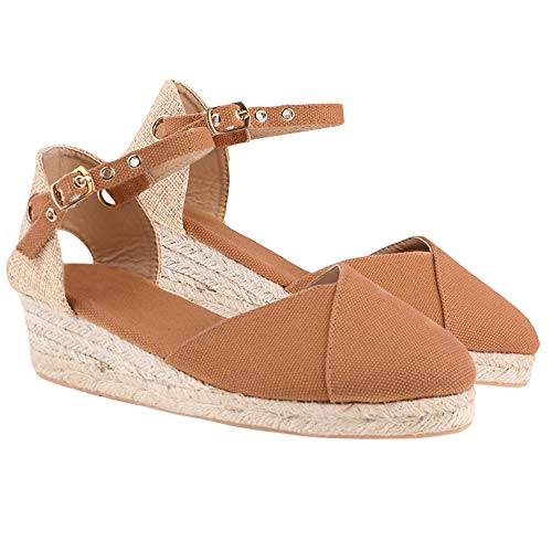Ermonn Womens Espadrille Platform Wedge Shoes Closed Toe Lace Up Ankle Strap Sandals