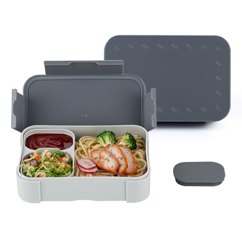 Image of Bento Box for Kids - 30 oz Small Leak-Proof Lunch Box for Backpacks, Microwave & Dishwasher Safe, Easy to Clean, BPA-Free Snack Container (Gray)