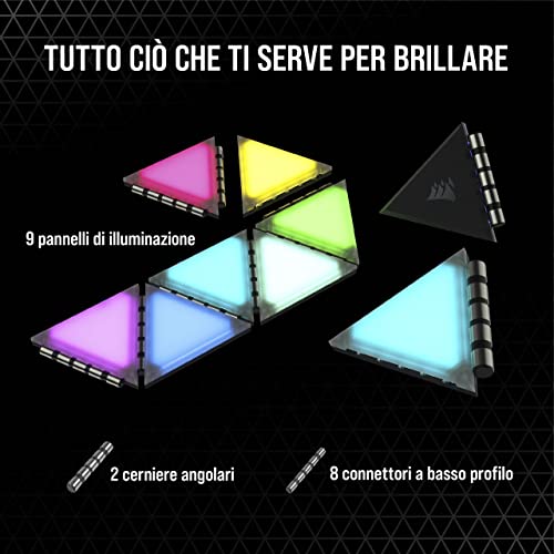 iCUE LC100 Pannelli luminosi per case - Mini-triangoli - Kit di espansione da 9 pannelli (81 LED RGB con diffusione della luce, Semplice collegamento con attacco magnetico, Chiaro - Illuminazione - Immagine 6