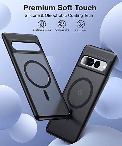 Image of Magnetic for Google Pixel 7 Pro Case [Compatible with MagSafe][Anti-Fingerprint][Slim Fit][Military Shockproof] Translucent Matte Hard Back Pixel 7 Pro 5G Phone Cover 6.7 inch, Black