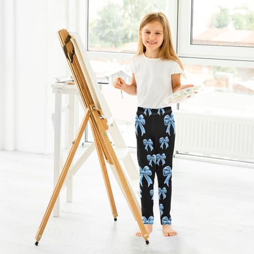 ALAZA Girls' Leggings Children's Yoga Pants Skinny Printed Dance Blue Bow Tie Comfortable 4T4