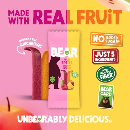 BEAR Real Fruit Snack Splits - Gluten Free, Vegan, and Non-GMO - Raspberry and Pineapple – Healthy School And Lunch Snacks For Kids And Adults, 0.7 Ounce (Pack of 18) - image 3