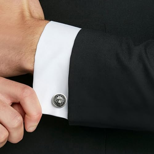 Mancuernillas hombre diseño lobo plata esterlina baño oro miniatura 6
