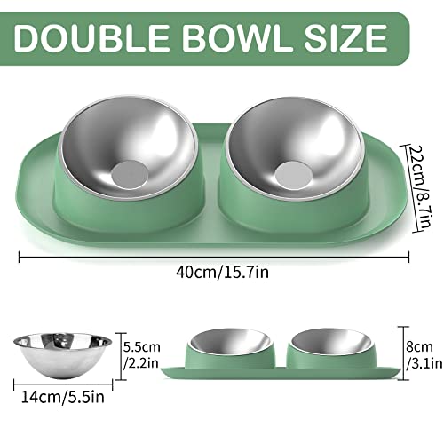 Ptlom Dog Cat Basic Food and Water Bowl Set, 2 Removable Stainless Steel Feeding Bowls with Non-Slip Leak-Proof Plastic Stand Suitable for Small and Medium Pet Puppy Feeder Tableware Supplies, Green Ptlom Dog Cat Basic Food and Water Bowl Set, 2 Removable Stainless Steel Feeding Bowls with Non-Slip Leak-Proof Plastic Stand Suitable for Small and Medium Pet Puppy Feeder Tableware Supplies, Green
