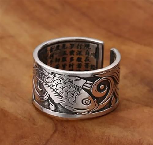 Miniblings Fisch japanisch Ring Fingerring Schriftzeichen Koi silber - Origineller Modeschmuck I Fingerring mit Motiv I verstellbar one Size