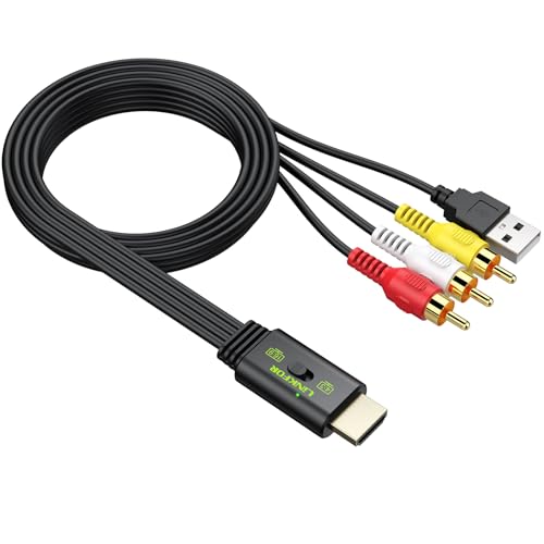 LiNKFOR Convertidor RCA a HDMI,Adaptador RCA a HDMI 1080P Soporta 16:9/4:3,PAL/NTSC,Adaptador de Audio y Vídeo CVBS Plug and Play para Reproductor de VCR,Reproductor de DVD