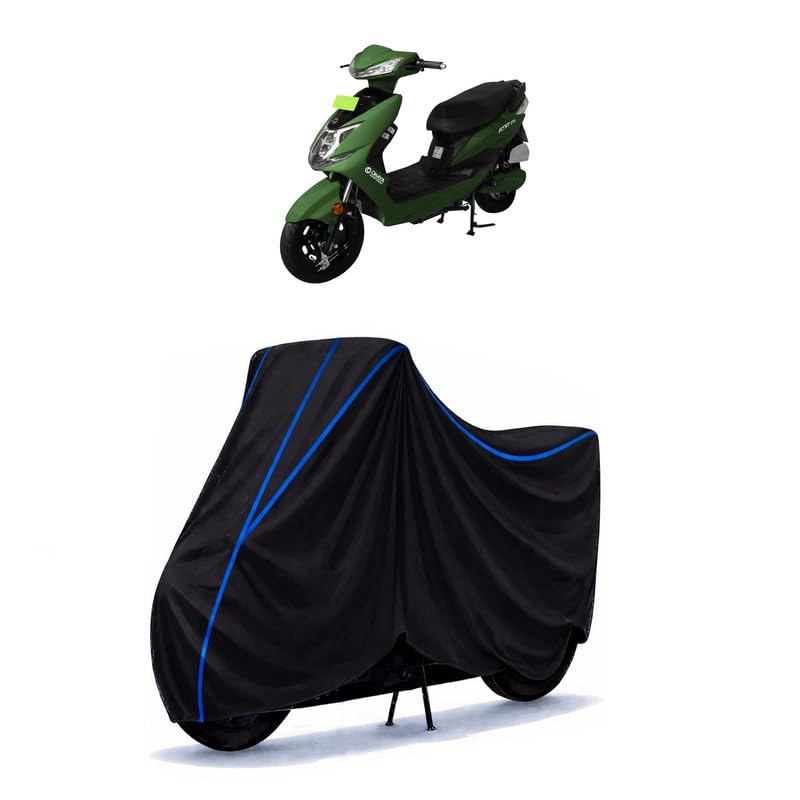 Image of Scooty Cover Water Resistant for Okaya Faast F4 | Universal Scooter & Bike Cover | Heavy Duty UV Dust, Rain & Scratch Protection | Elastic Fit All Weather Indoor Outdoor | Black with Blue Piping