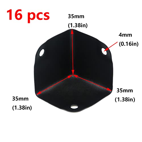 Image of Antrader 16Pcs Black Metal Corner Protectors,1.38 inch Box Edge Guard Protector | 35x35x35mm Metal Cabinets Speaker Corner Protectors /Box Corner Brackets