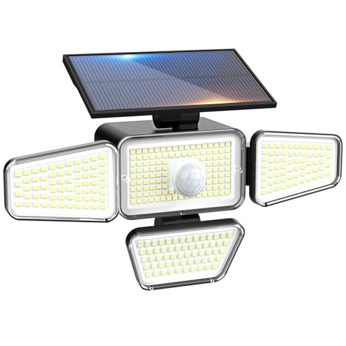 Peasur Luz Solar Exterior con Sensor de Movimiento, Focos Led Exterior Solares con 3 Modes 318 LEDs, luces solares de Seguridad, Impermeable 360° Iluminacion para Jardin, Garajes, Caminos, Patio, 1pcs