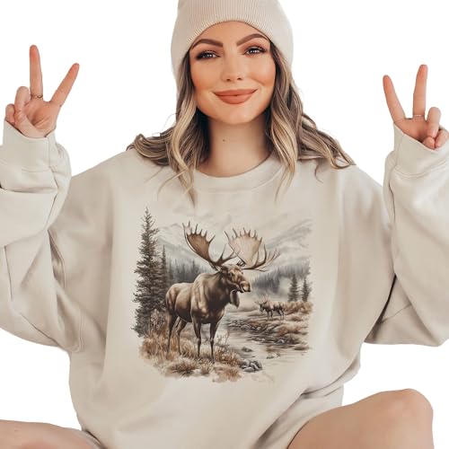 Vintage Bull Moose Wilderness Scene Sweatshirt - 90s Vintage Moose Sweatshirt - Scenic Winter Mountain Creek Nature Sweater - Unisex Graphic Crewneck Sweatshirt2