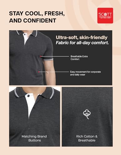 Image of Scott International Cotton Polo T Shirt | Collar Tshirts | Half Sleeves Plain T Shirt | T-Shirt |Tshirt for Men Stylish | Men's Tshirt