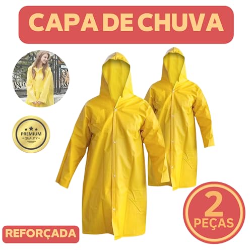 Kit 2 Capas de Chuva PVC com Forro Respiravel Reforçada Unissex com Capuz Botão para Obra Profission